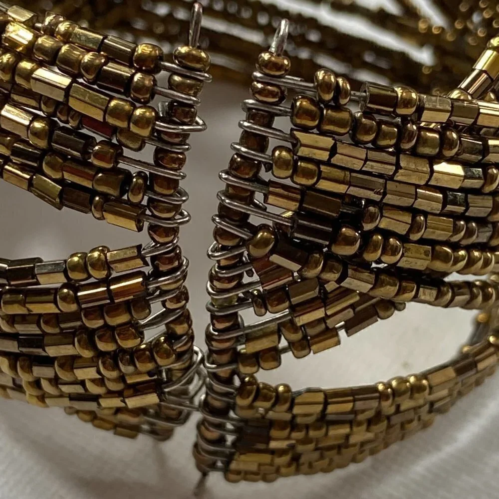 Chunky Gold Beaded Cuff Bracelet, Bohemian Vibe